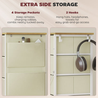 Batoro Fabric And Metal Beige 5 Drawer Storage Chest