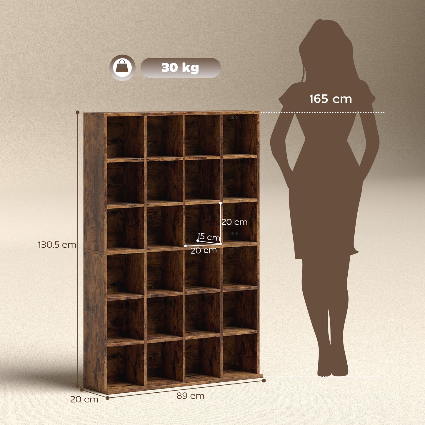 Limi Wooden Rustic Brown Adjustable CD Storage Cabinet 89 x 130.5 cm