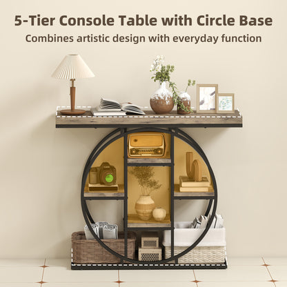 Reyore Metal And Wooden Rustic Brown Industrial Console Table With OFauxn Shelving
