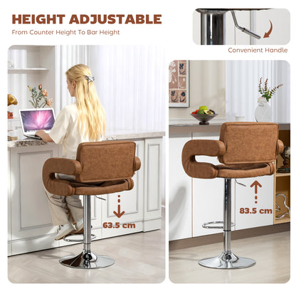 Dovetti Brown Faux Leather H8 Adjustable Swivel Bar Stool With Back And Arms