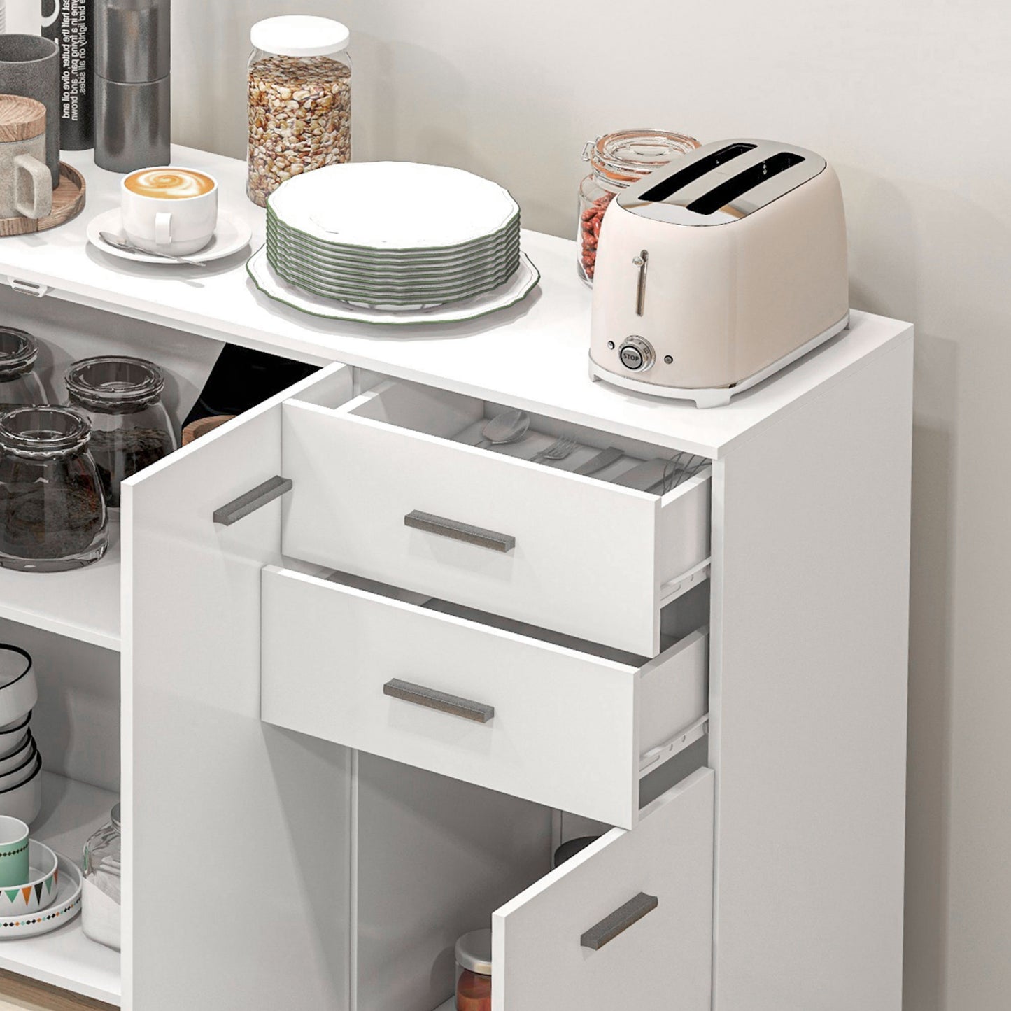 Bami High Gloss White Sideboard 2 Drawers 3 Doors