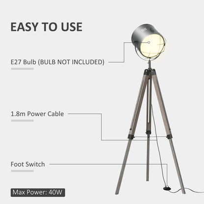 Lesado Zine Wood And Metal Grey Adjustable Tripod Floor Lamp With Spotlight Head