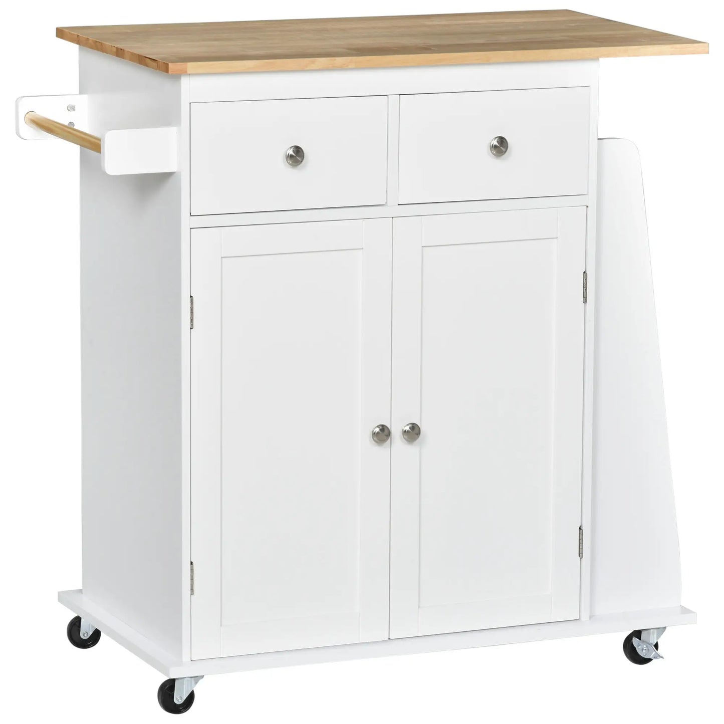 Rubberwood Top Kitchen Island On Wheels With Cabinets Drawers Spice Rack And Shelves