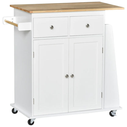 Rubberwood Top Kitchen Island On Wheels With Cabinets Drawers Spice Rack And Shelves