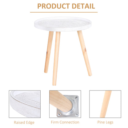 Coma Paba Wood White Set Of 2 Round Bedside Tables With Carved Tray Tops And Solid Legs