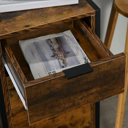Naba Metal and Wood Rustic Brown Set Of 2 Industrial 3 Drawer Storage Bedside Tables