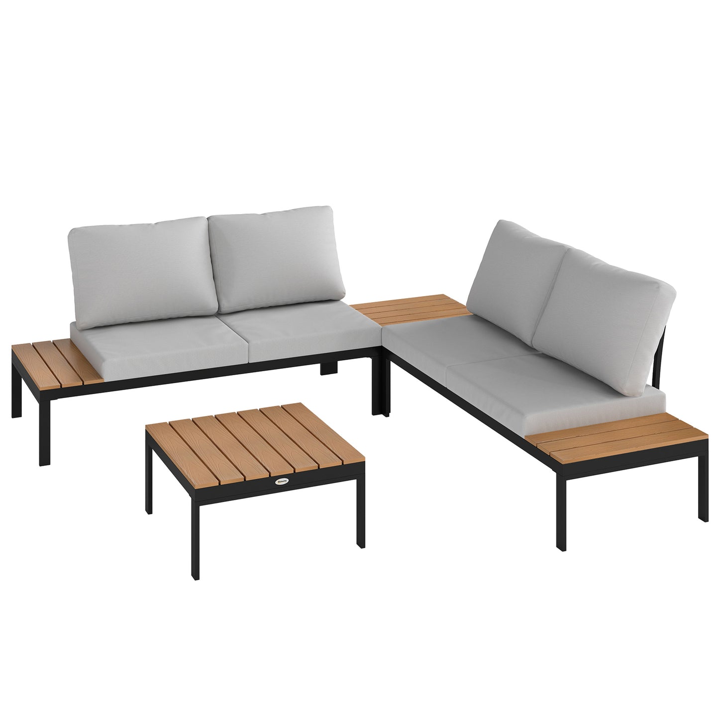 Matuki Wood Teak 4 Seater Garden Corner Sofa Set With 2 Coffee Tables