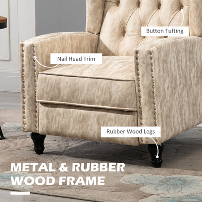 Conofa Beige Fabric Chesterfield Mid Century Style Reclining Armchair