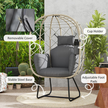Sepano Rattan Grey Outdoor Garden Egg Chair With Cushions Headrest And Cup Holder