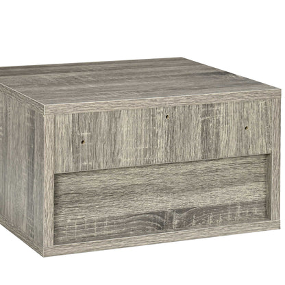 Rosama Set Of 2 Grey Wood Effect Floating Bedside Tables Wall Mounted 1 Drawer 1 Shelf