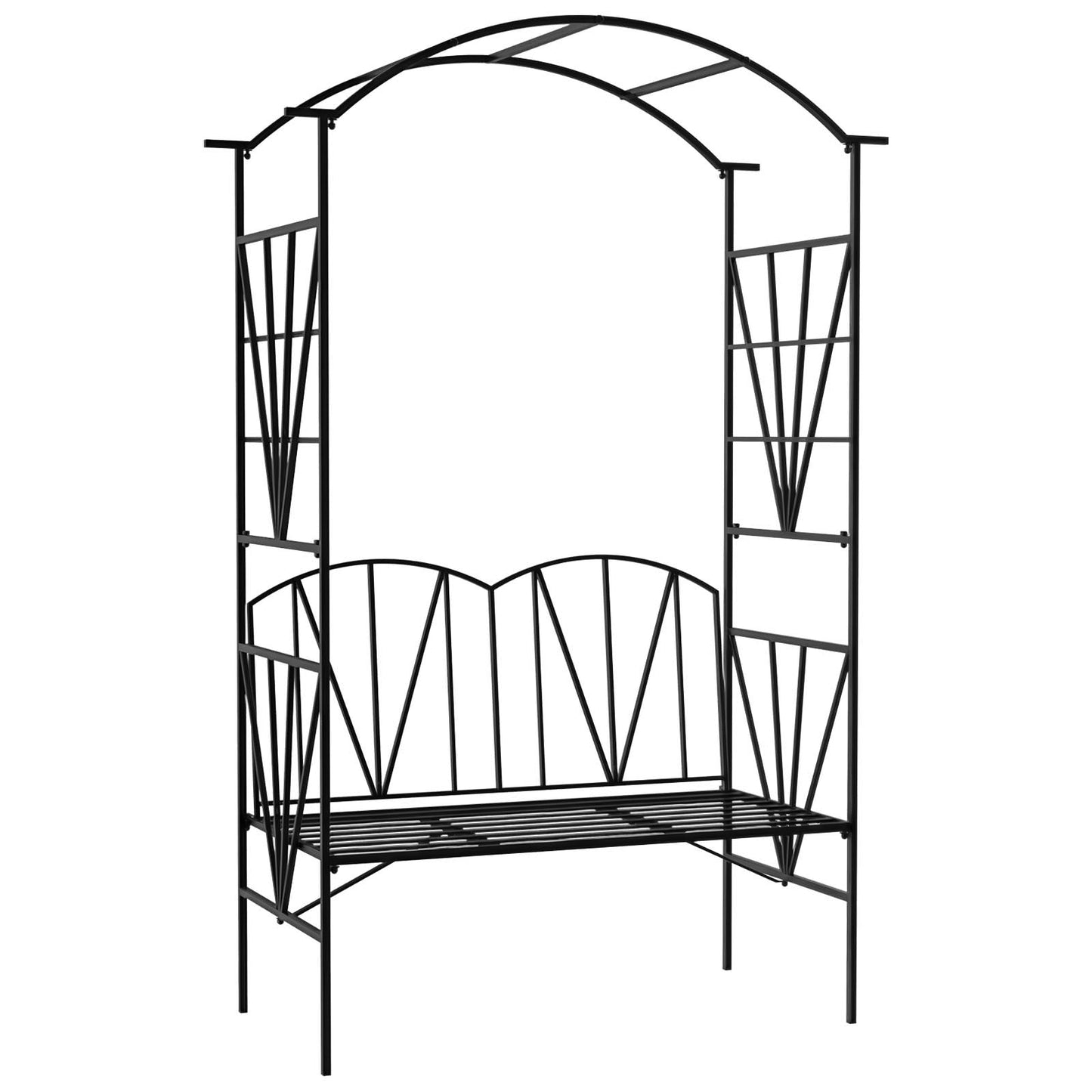 Sovemo Metal Black 2 Seater Garden Bench With Arch Back For Climbing Plants