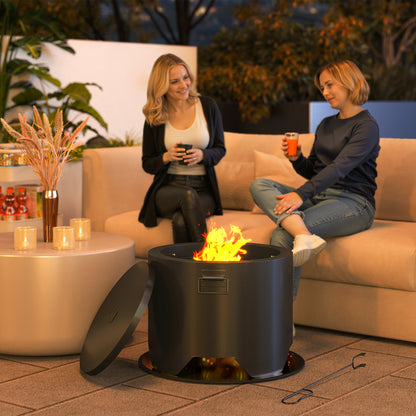 Ralarari 60cm Steel Black Round Outdoor Garden Fire Pit With Lid