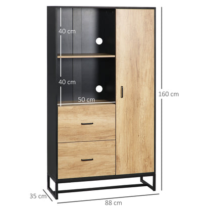 Halefi 160cm Wooden White Tall Kitchen Pantry Cabinet Adjustable Shelves Drawers And Door