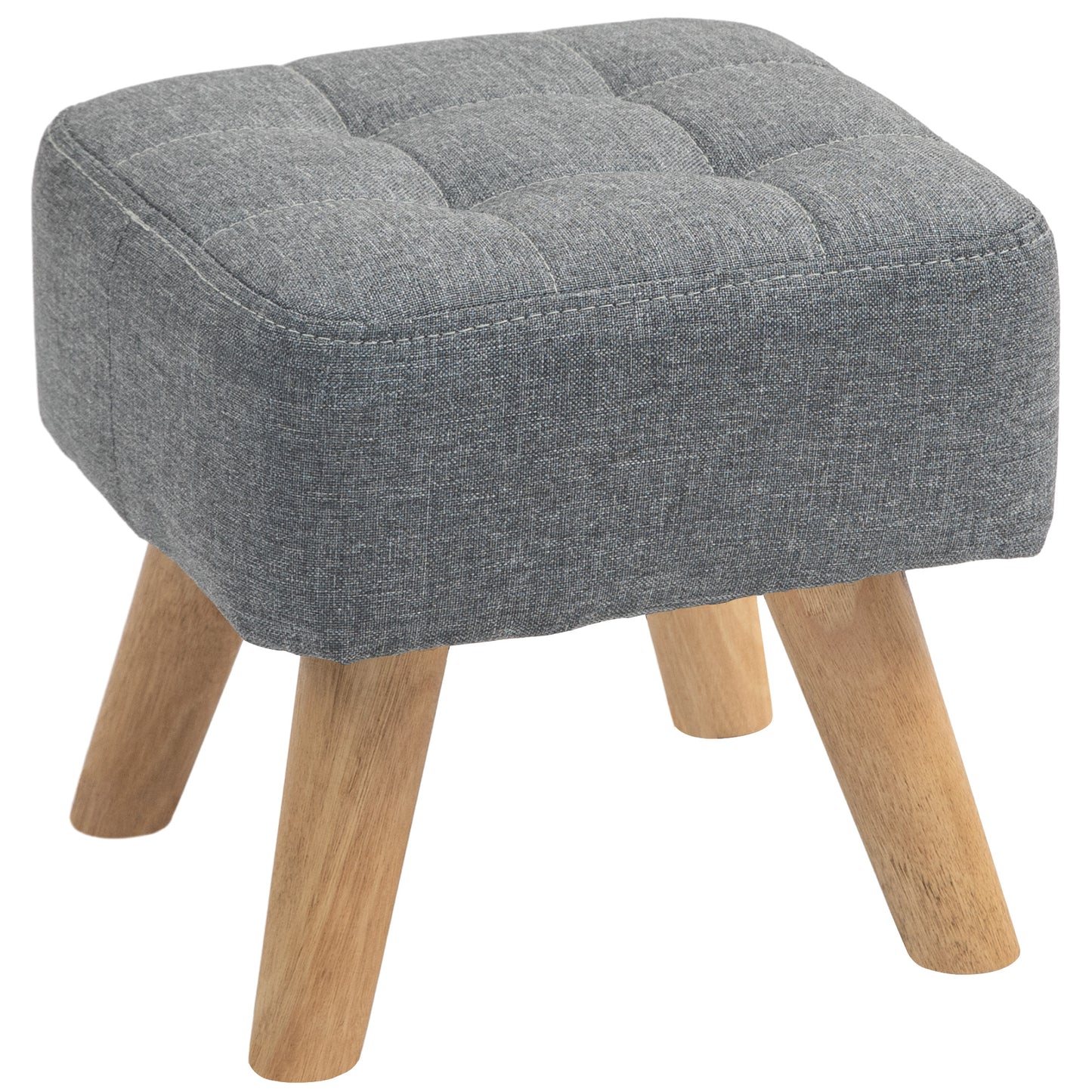 Sayo Linen Look Light Grey Square Padded Footstool Tufted Diamond
