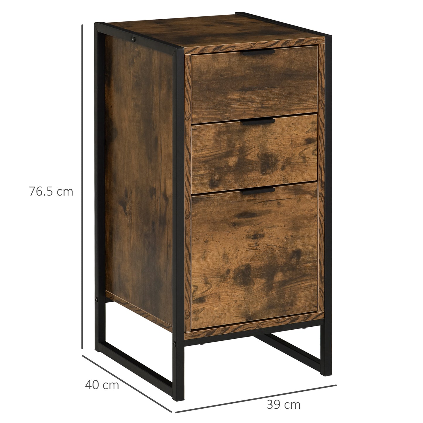 Naba Metal and Wood Rustic Brown Set Of 2 Industrial 3 Drawer Storage Bedside Tables