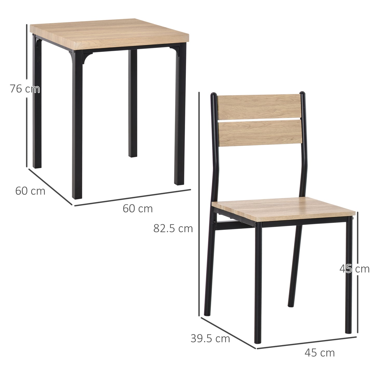 Lalara Wooden Light Wood Grain 3 Piece Compact Dining Set