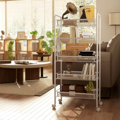 Visovi Metal White 5 Basket Steel Storage Trolley With Wheels
