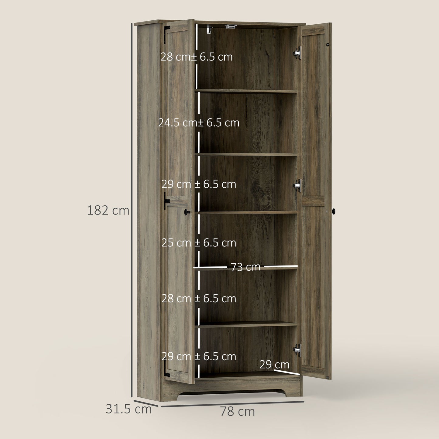 Soniso Wood Effect Tall Farmhouse Kitchen Pantry Cabinet 10 Shelves 2 Doors