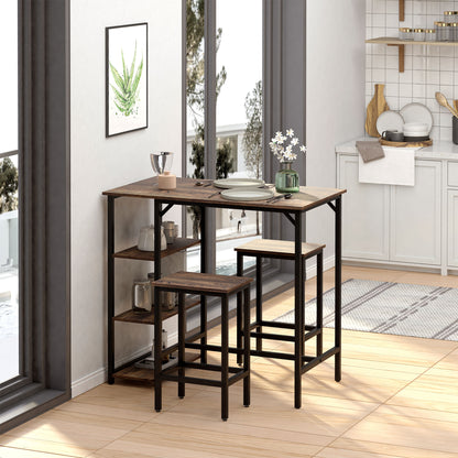 Elba Metal And Wooden Industrial 3 Piece Bar Dining Set With Side Storage