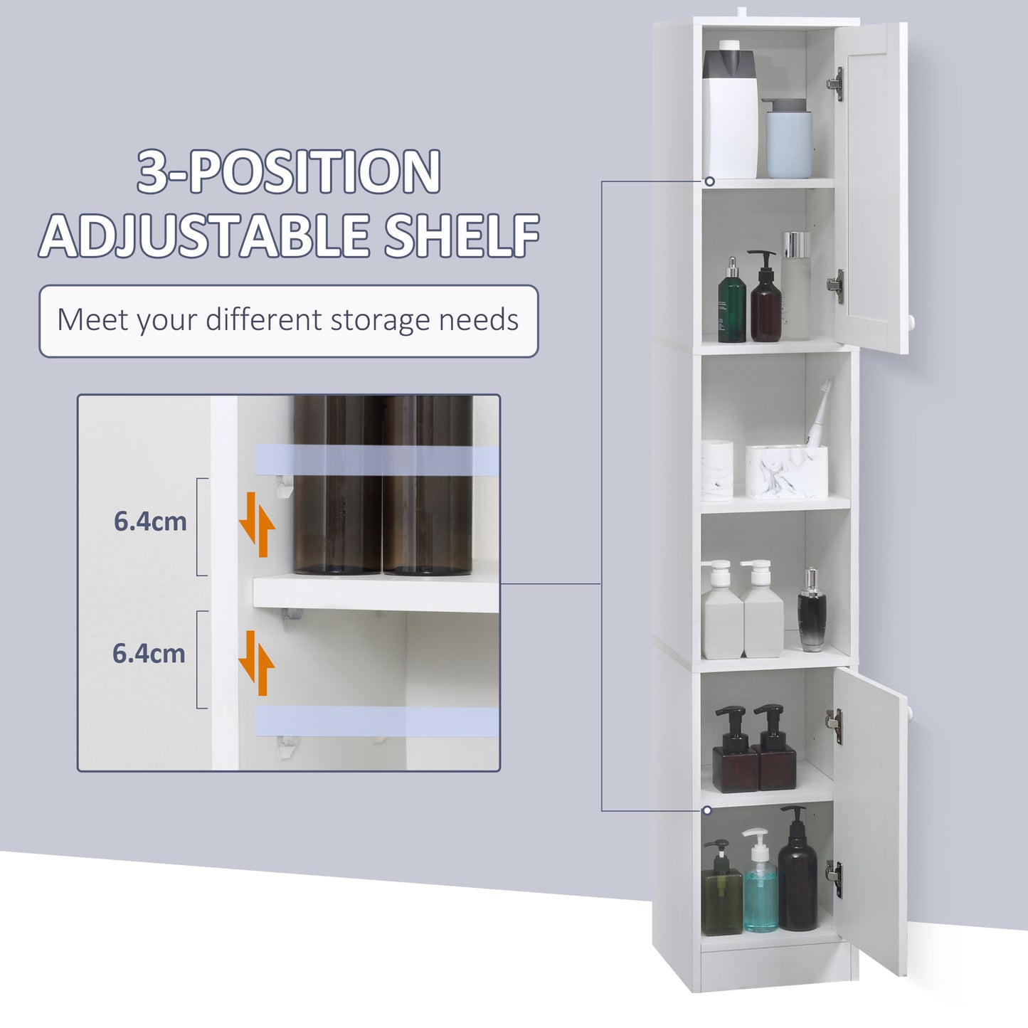 Marila Miro Narrow Tall Bathroom Cabinet With Mirror Adjustable Shelves And Double Doors White