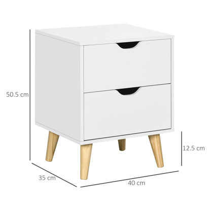 Dodomi Suke White Bedside Table With 2 Drawers And Natural Wood Legs