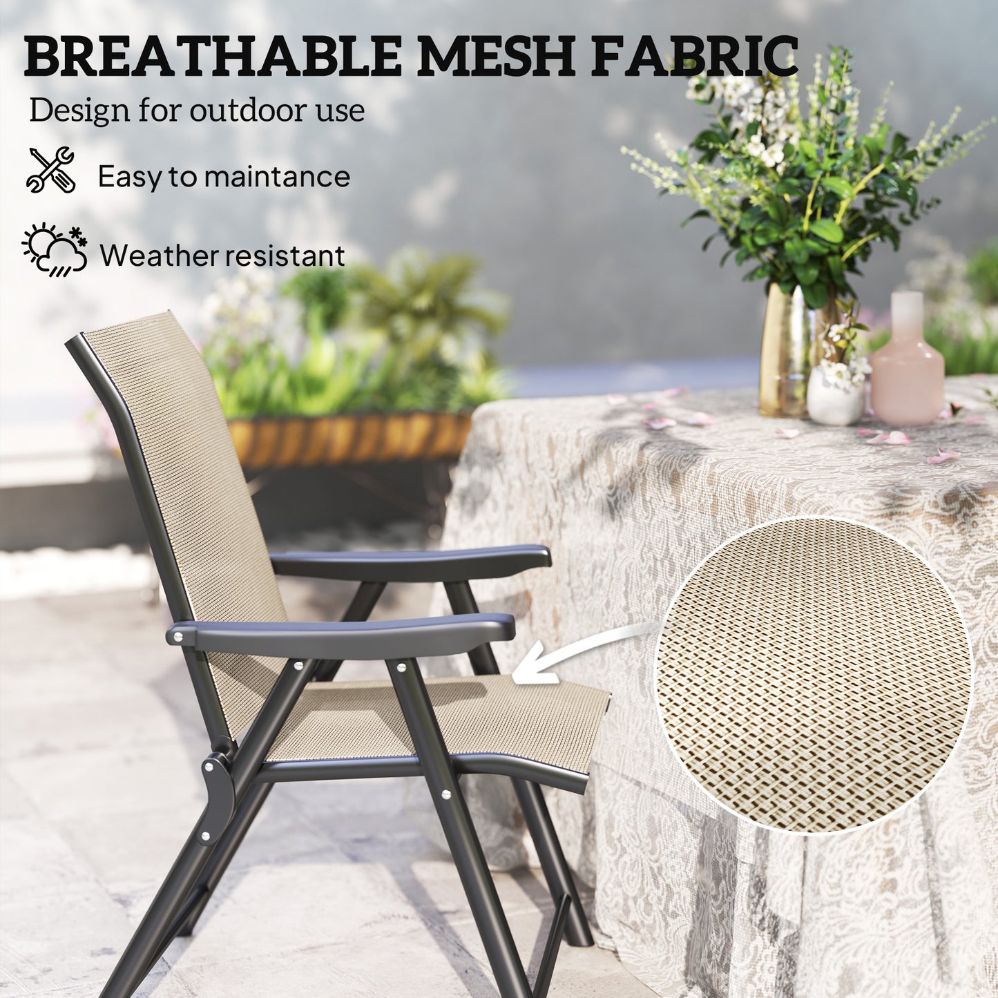 Tosu Set of 2 Metal Brown And Black Folding Outdoor Chairs