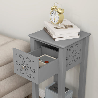 Elne Set Of 2 Grey Wooden Floral Cut Out Accent Side Tables