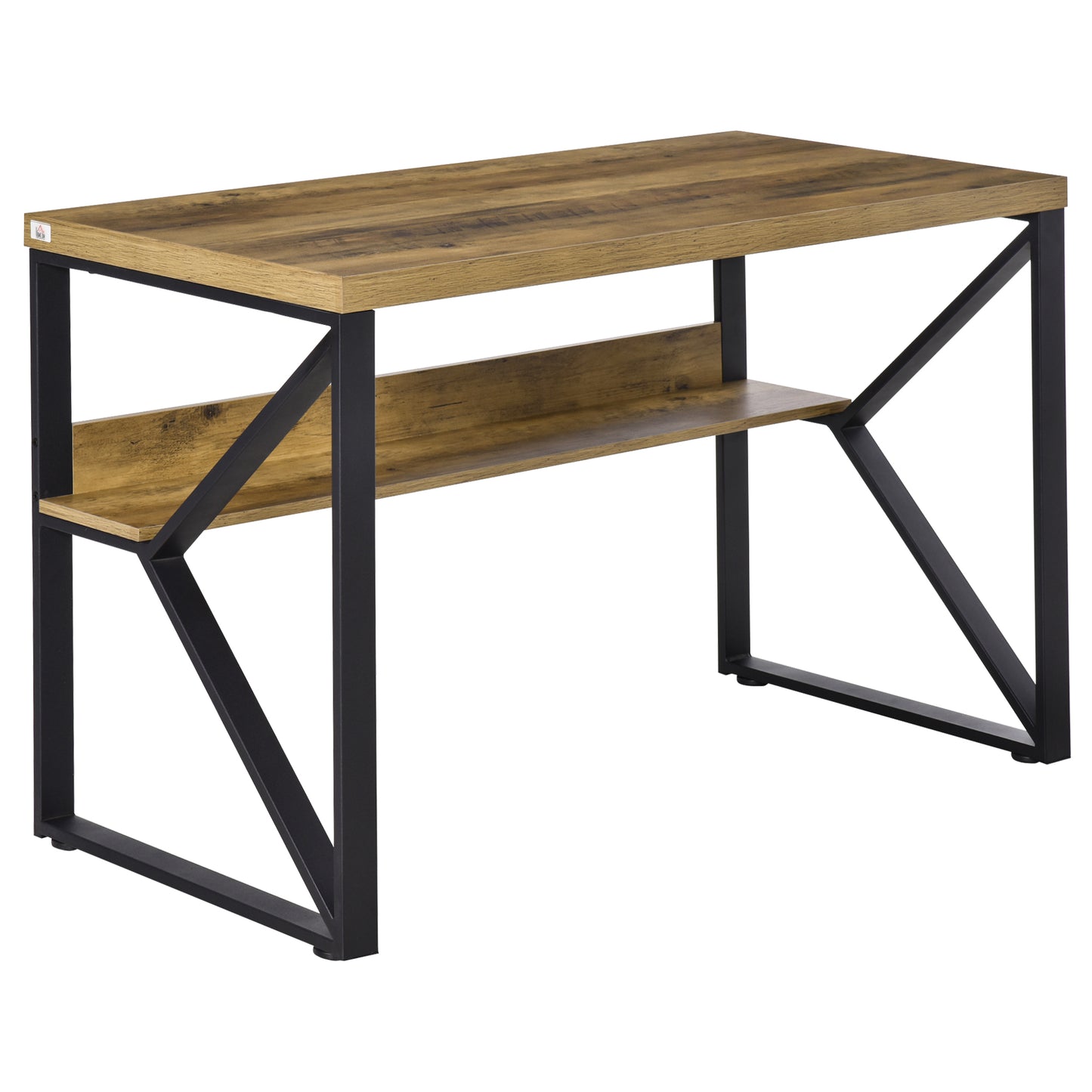 Filudi 120cm Wooden Black Brown Wood Effect Desk With Storage Shelving