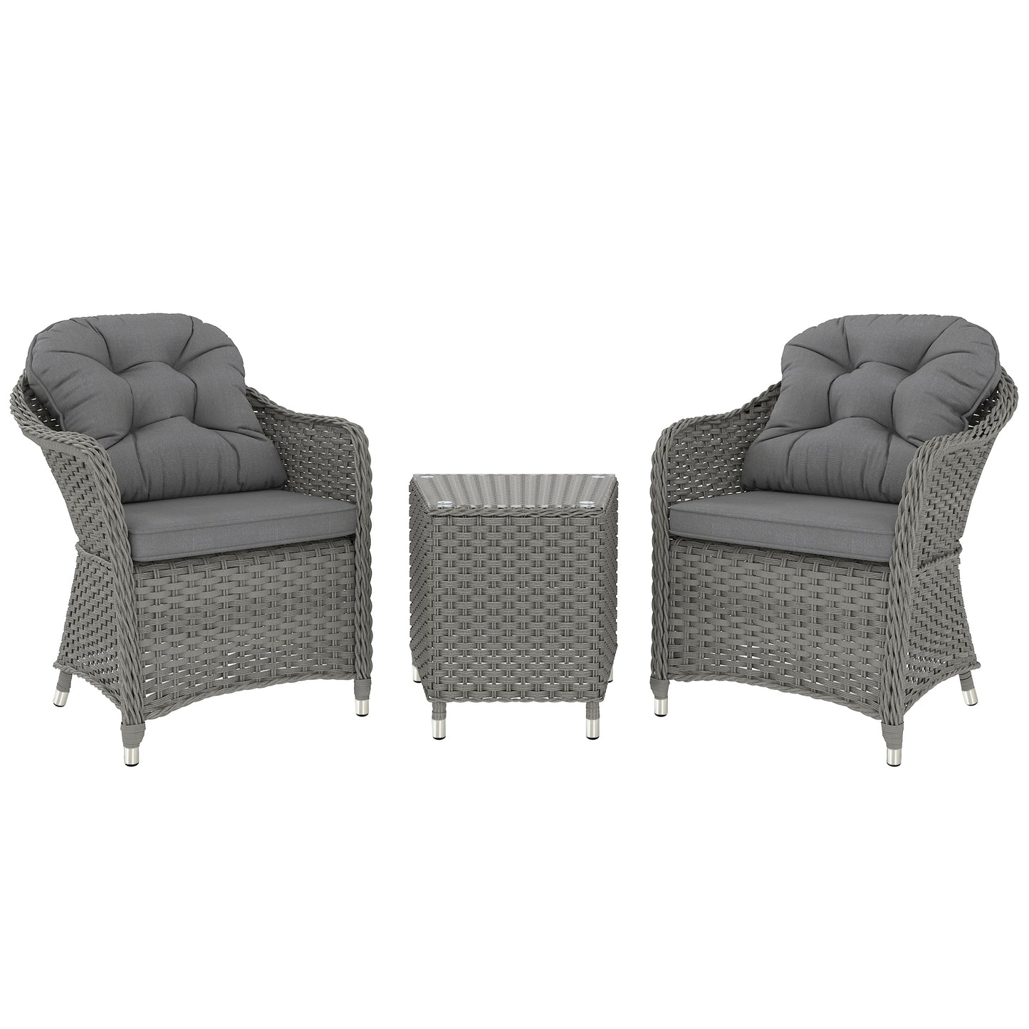 Ravi Rattan Light Grey 3 Piece Bistro Garden Furniture Set