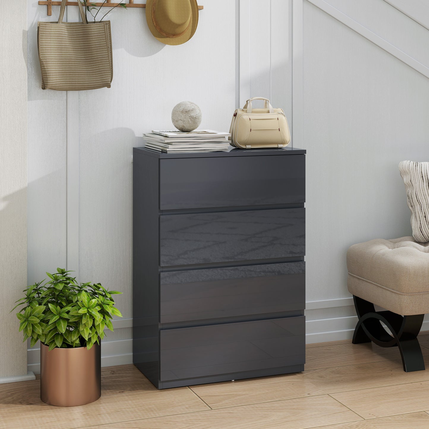 Recota High Gloss Grey 4 Drawer Modern Storage Chest