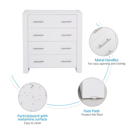 Moyota Wooden White 4 Drawer Storage Chest With Silver Metal Handles