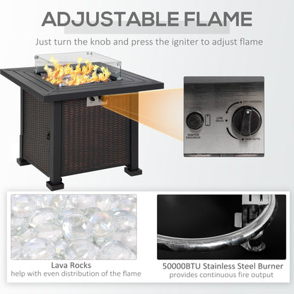 Tafiyo Rattan Effect Black and Brown Square Propane Gas Fire Pit Table