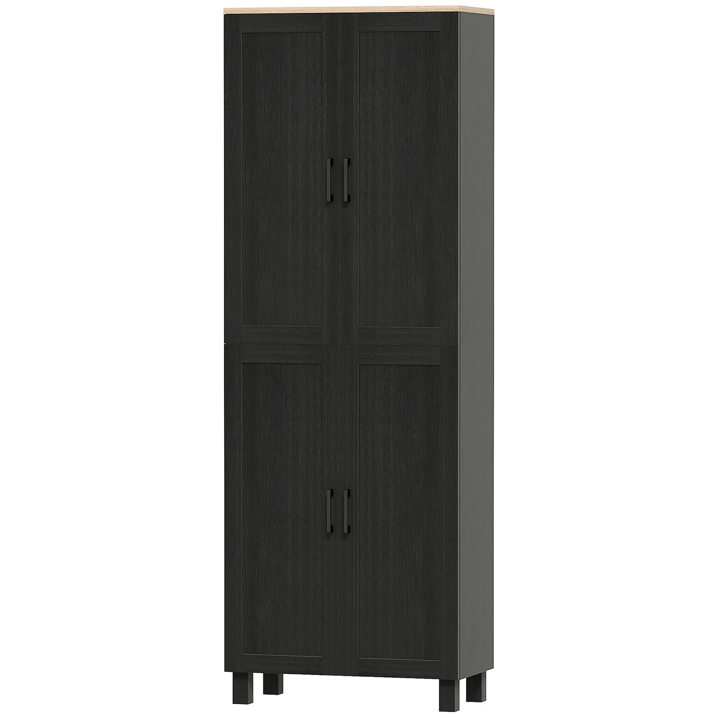 Parare 171cm Wooden Black 4 Door Freestanding Kitchen Pantry Cabinet