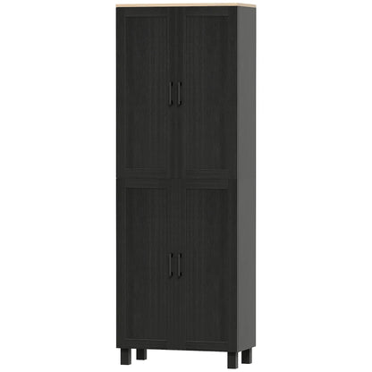 Parare 171cm Wooden Black 4 Door Freestanding Kitchen Pantry Cabinet