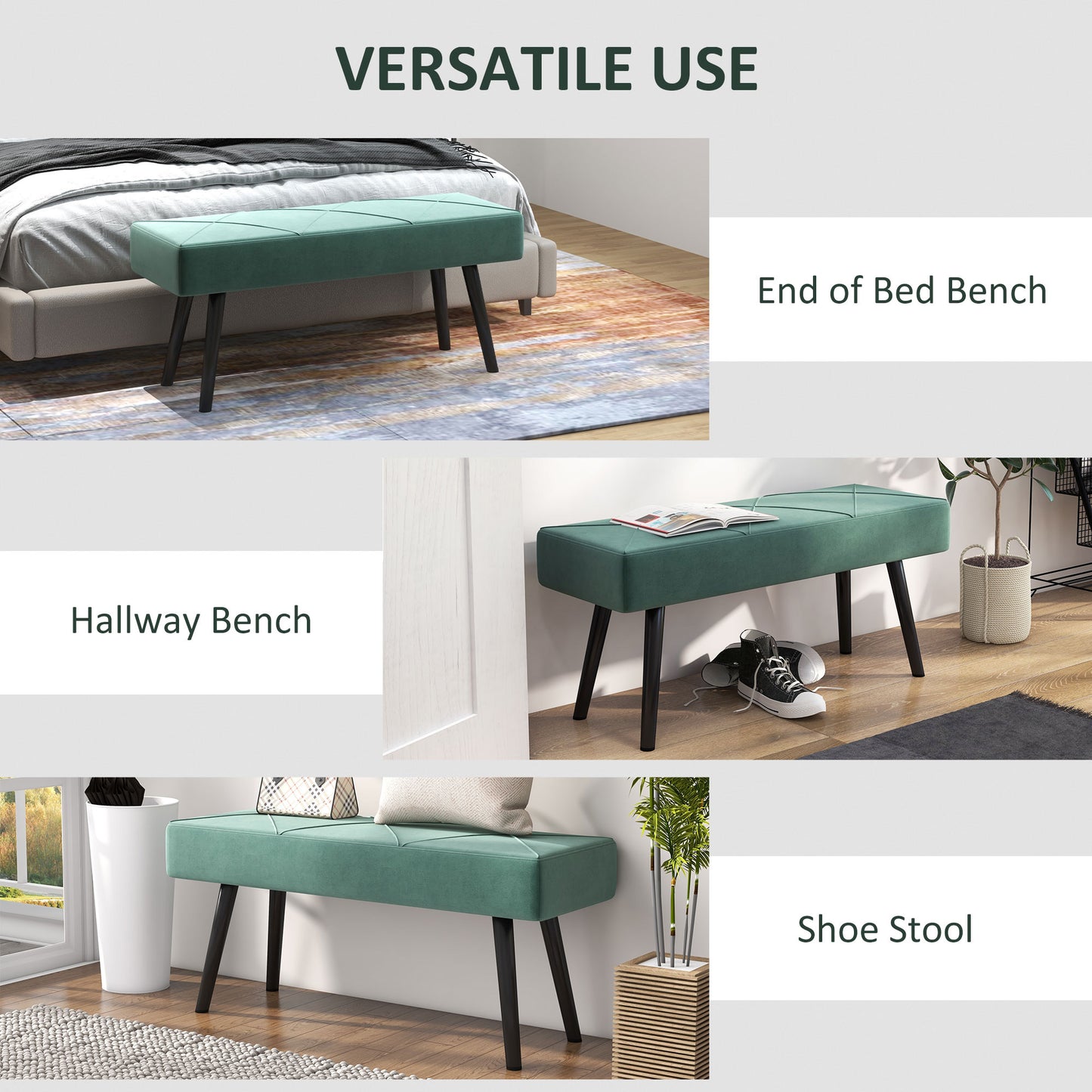 Mazuka Green  End Of Bed Bench With X Frame Black Metal Legs Geometric Pattern