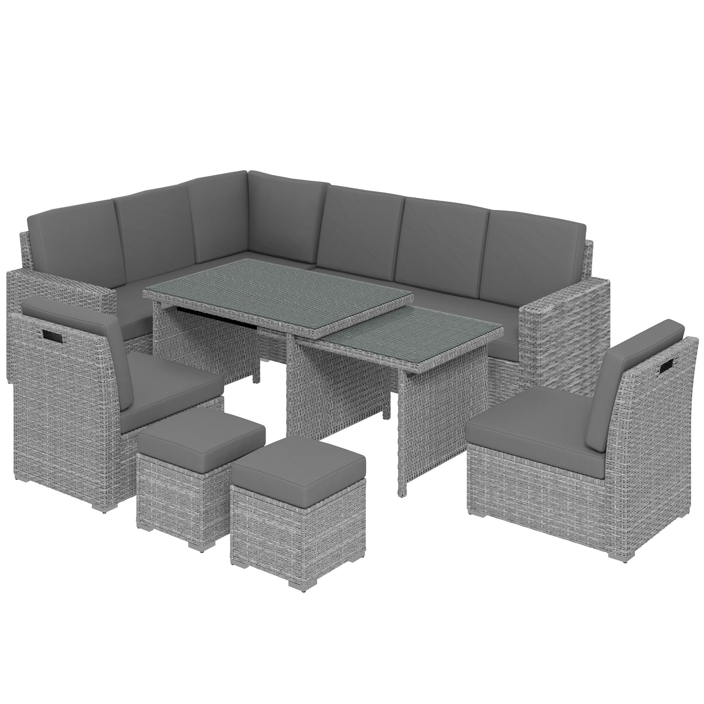 Nomiri 10 Seater Rattan Light Grey Outdoor Garden Sofa Set With Extendable Dining Table