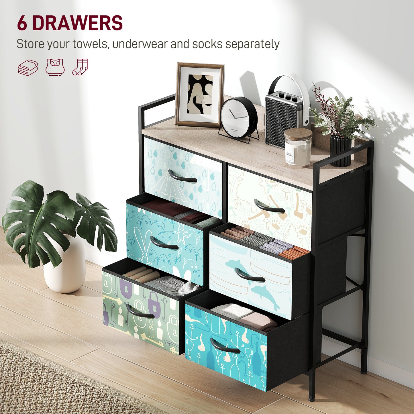 Sambo Wooden Blue 6 Drawer Storage Chest