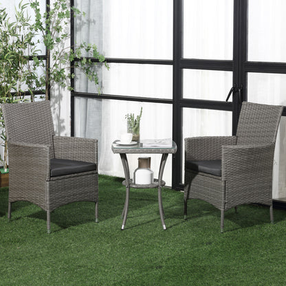 Ranoyo Ziba Grey Rattan 3 Piece Garden Bistro Set With 2 Tier Coffee Table