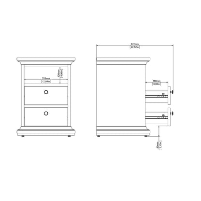 Osaka Farmhouse White Wooden Bedside Table 2 Drawers 1 Open Shelf