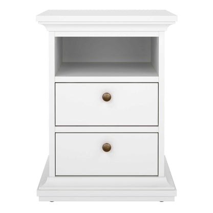 Osaka Farmhouse White Wooden Bedside Table 2 Drawers 1 Open Shelf