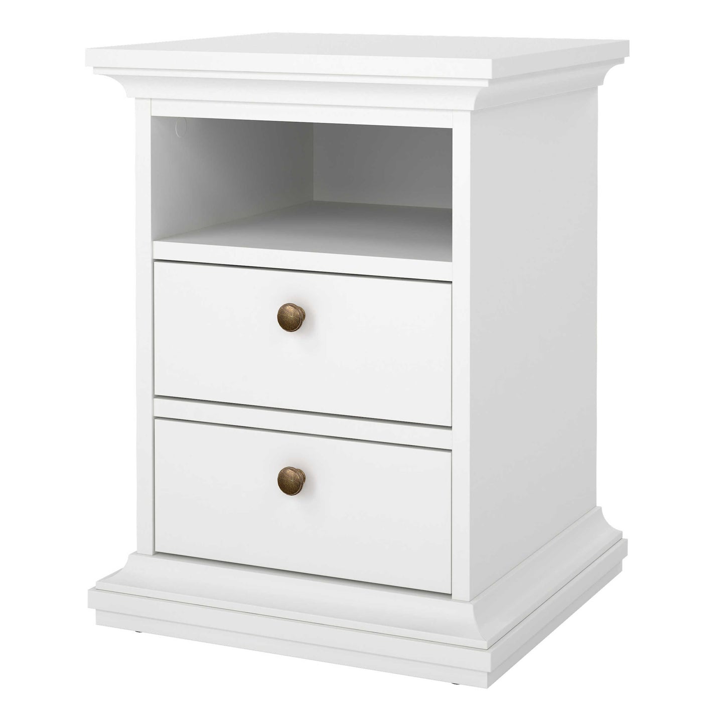 Osaka Farmhouse White Wooden Bedside Table 2 Drawers 1 Open Shelf