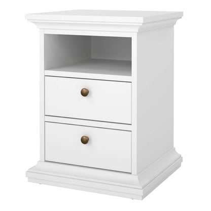 Osaka Farmhouse White Wooden Bedside Table 2 Drawers 1 Open Shelf
