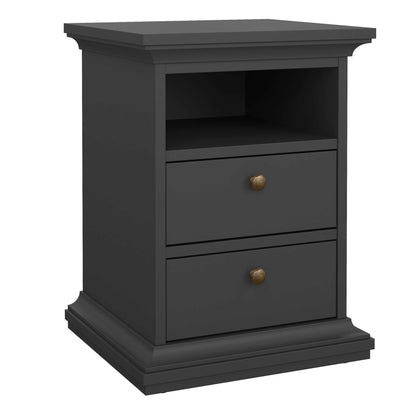 Osaka Farmhouse Dark Grey Wooden Bedside Table 2 Drawers
