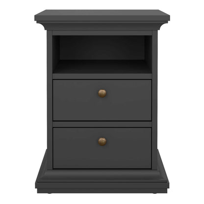 Osaka Farmhouse Dark Grey Wooden Bedside Table 2 Drawers