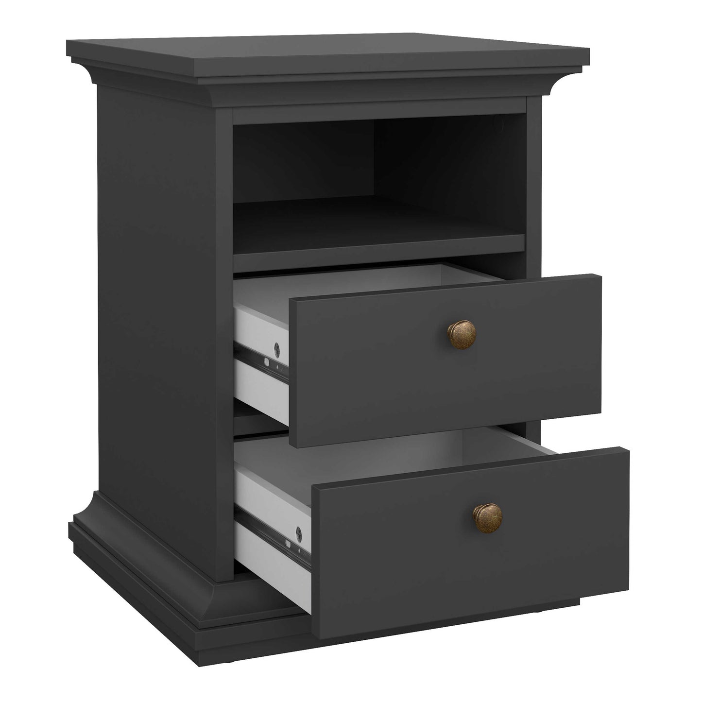 Osaka Farmhouse Dark Grey Wooden Bedside Table 2 Drawers