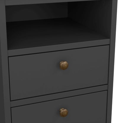 Osaka Farmhouse Dark Grey Wooden Bedside Table 2 Drawers