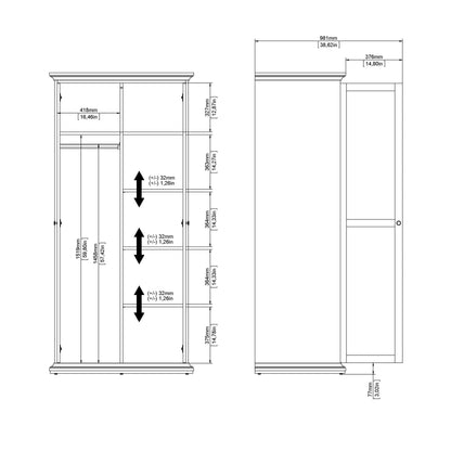 Osaka Farmhouse Dark Grey Wooden Wardrobe 2 Doors