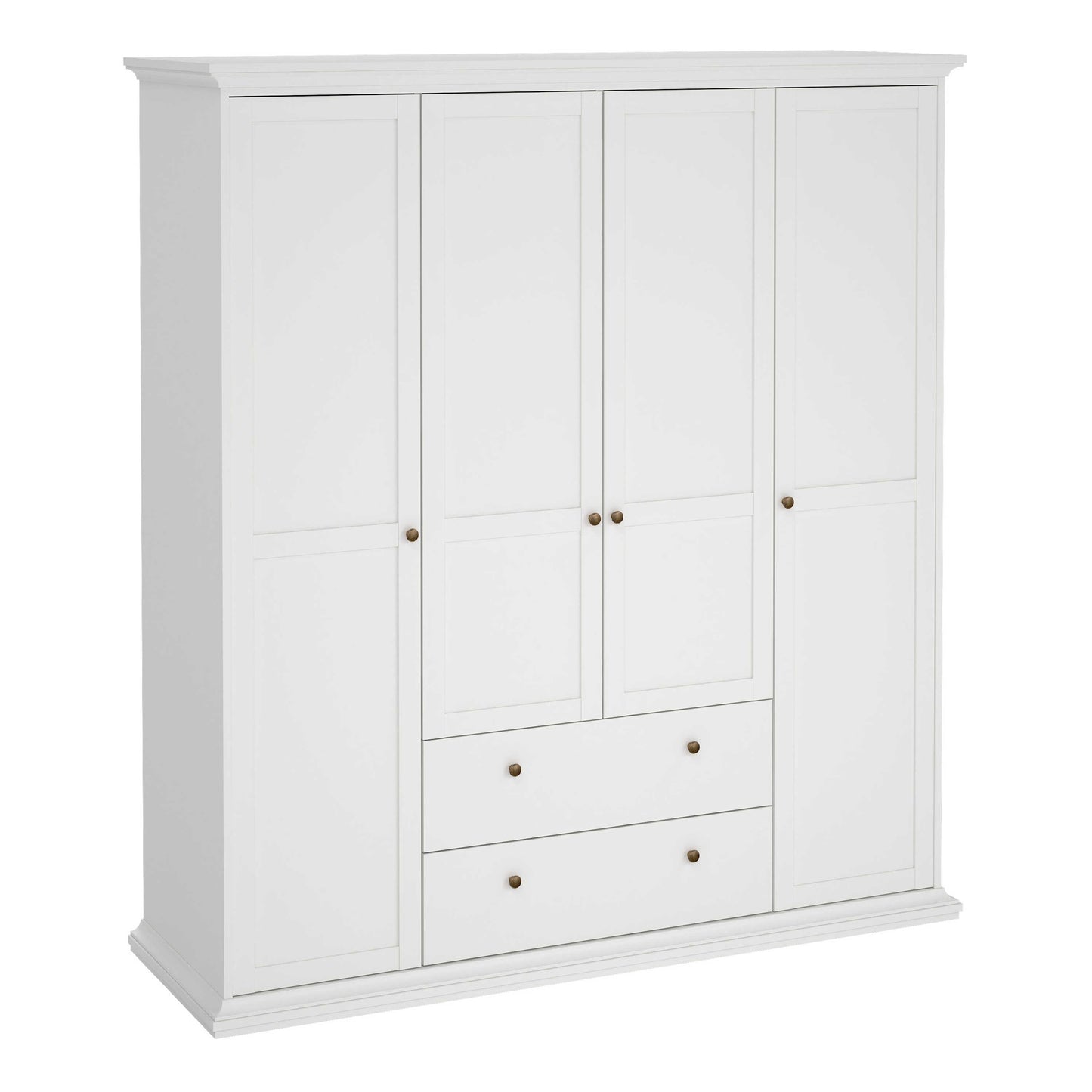 Osaka Farmhouse White Wooden Wardrobe 4 Doors 2 Drawers