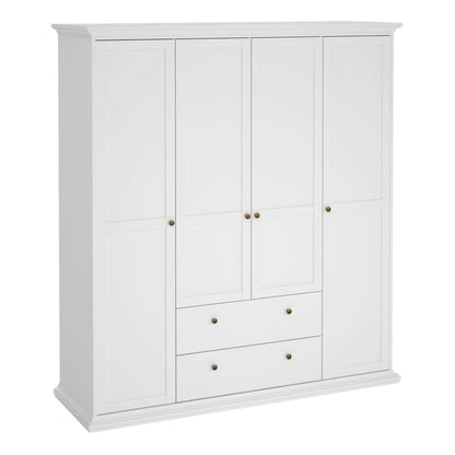 Osaka Farmhouse White Wooden Wardrobe 4 Doors 2 Drawers