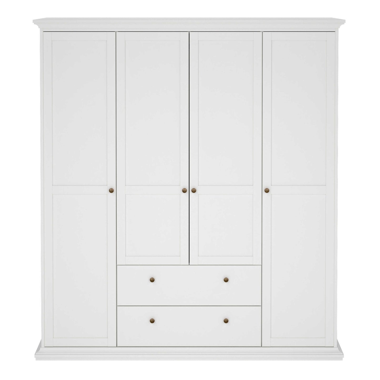 Osaka Farmhouse White Wooden Wardrobe 4 Doors 2 Drawers